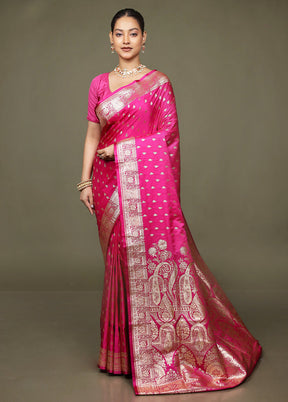 Pink Banarasi Silk Saree With Blouse Piece