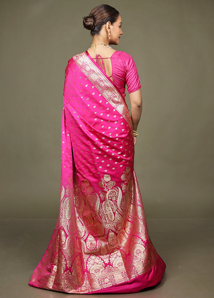 Pink Banarasi Silk Saree With Blouse Piece