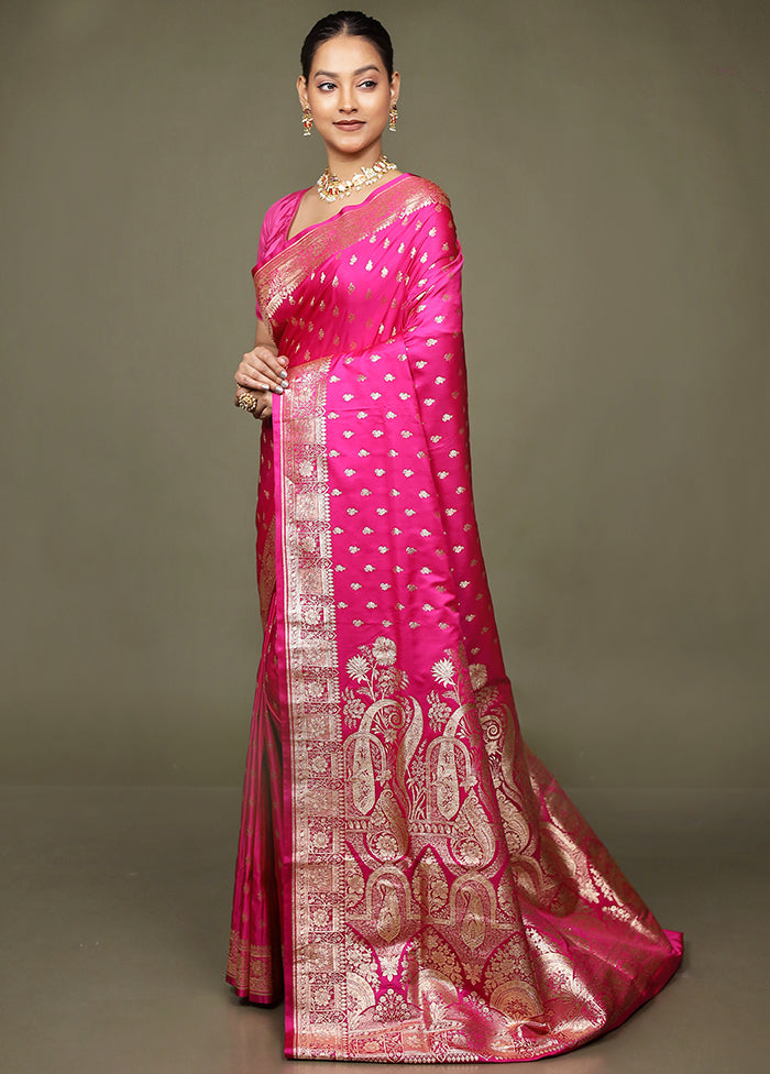 Pink Banarasi Silk Saree With Blouse Piece