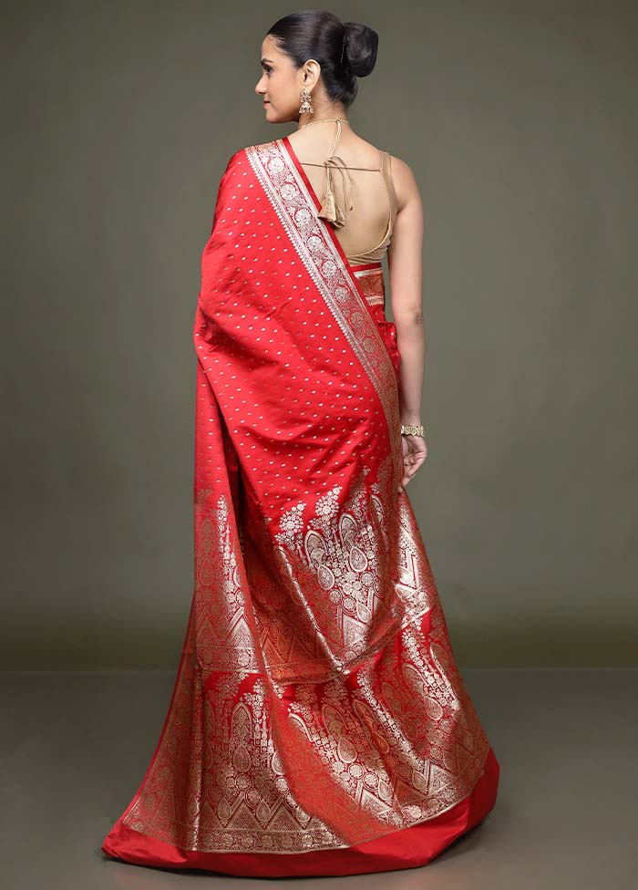 Red Banarasi Silk Saree With Blouse Piece