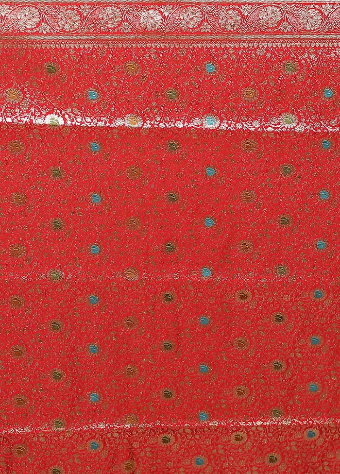 Red Banarasi Silk Saree With Blouse Piece