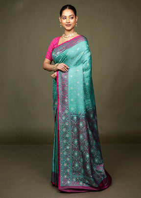 Green Tanchoi Silk Saree With Blouse Piece