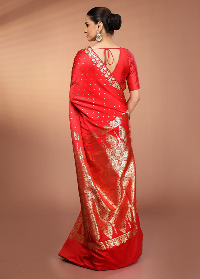 Red Banarasi Silk Saree With Blouse Piece