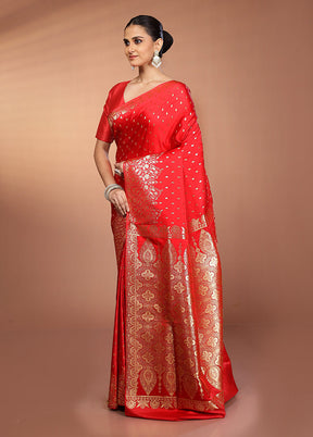 Red Banarasi Silk Saree With Blouse Piece