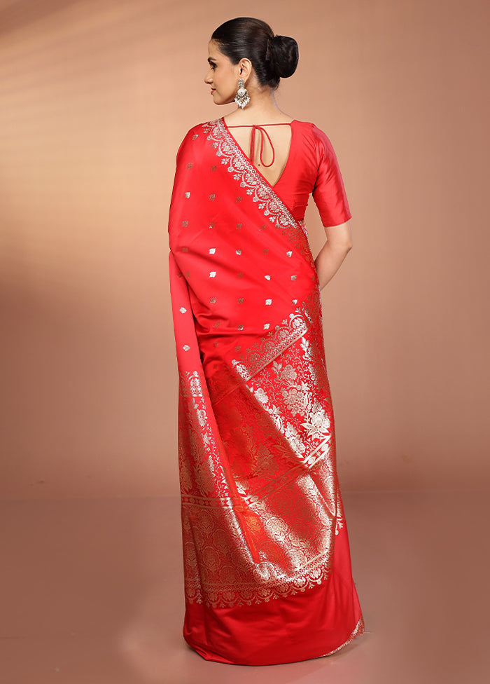 Red Banarasi Silk Saree With Blouse Piece