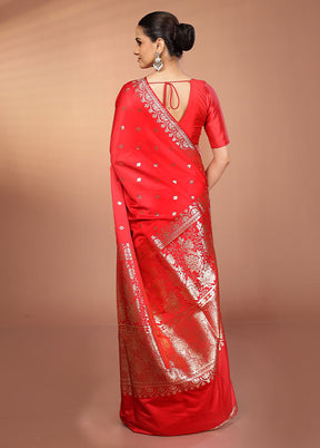 Red Banarasi Silk Saree With Blouse Piece