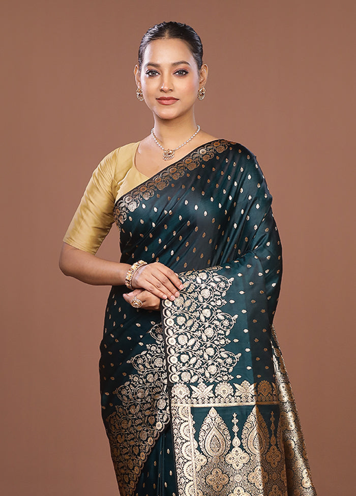 Green Banarasi Silk Saree With Blouse Piece