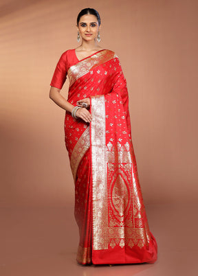 Red Banarasi Silk Saree With Blouse Piece
