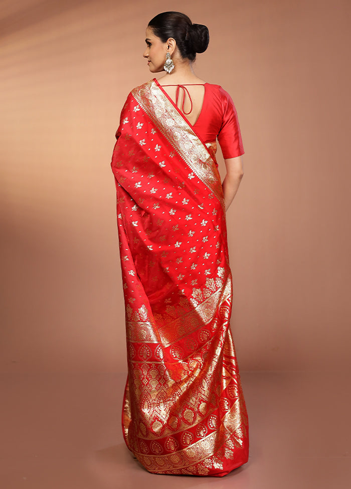 Red Banarasi Silk Saree With Blouse Piece