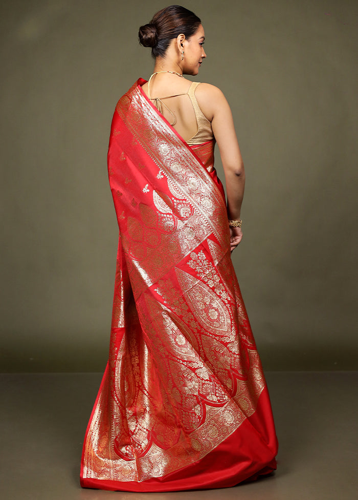 Red Banarasi Silk Saree With Blouse Piece