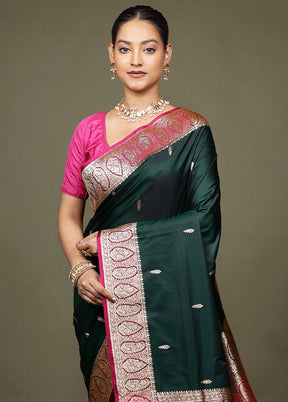Green Banarasi Silk Saree With Blouse Piece