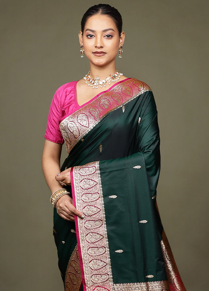 Green Banarasi Silk Saree With Blouse Piece