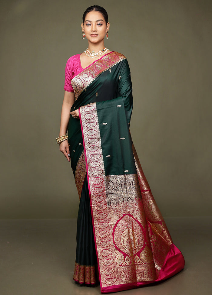 Green Banarasi Silk Saree With Blouse Piece