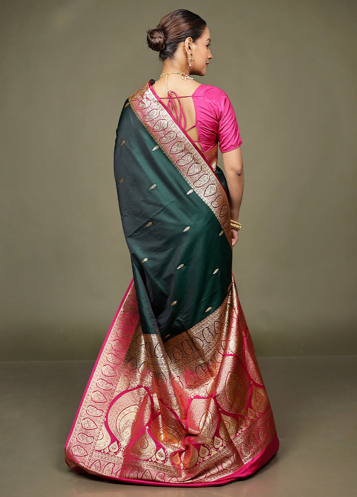 Green Banarasi Silk Saree With Blouse Piece