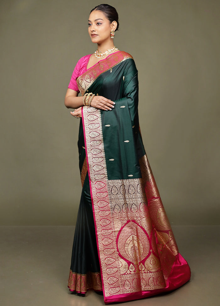 Green Banarasi Silk Saree With Blouse Piece