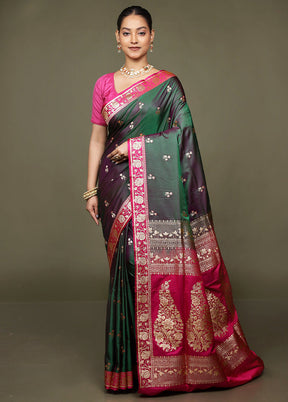 Green Banarasi Silk Saree With Blouse Piece