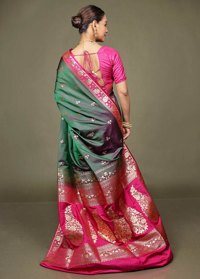 Green Banarasi Silk Saree With Blouse Piece