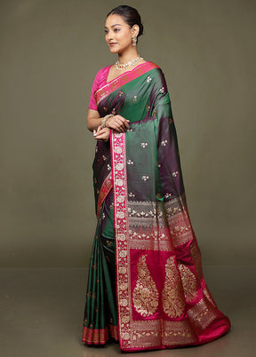 Green Banarasi Silk Saree With Blouse Piece