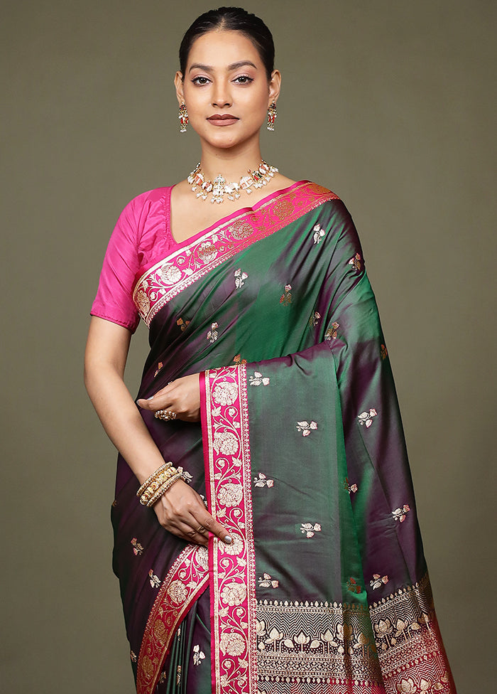 Green Banarasi Silk Saree With Blouse Piece