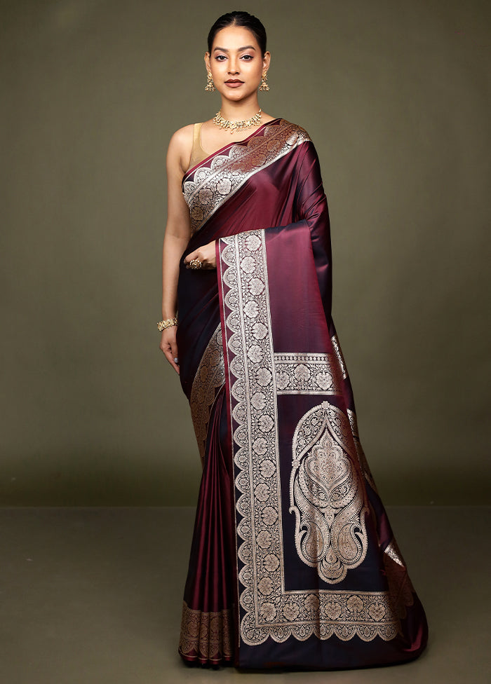Maroon Banarasi Silk Saree With Blouse Piece