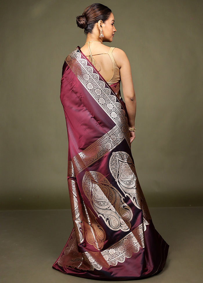 Maroon Banarasi Silk Saree With Blouse Piece