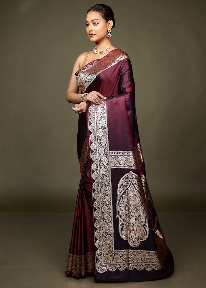 Maroon Banarasi Silk Saree With Blouse Piece