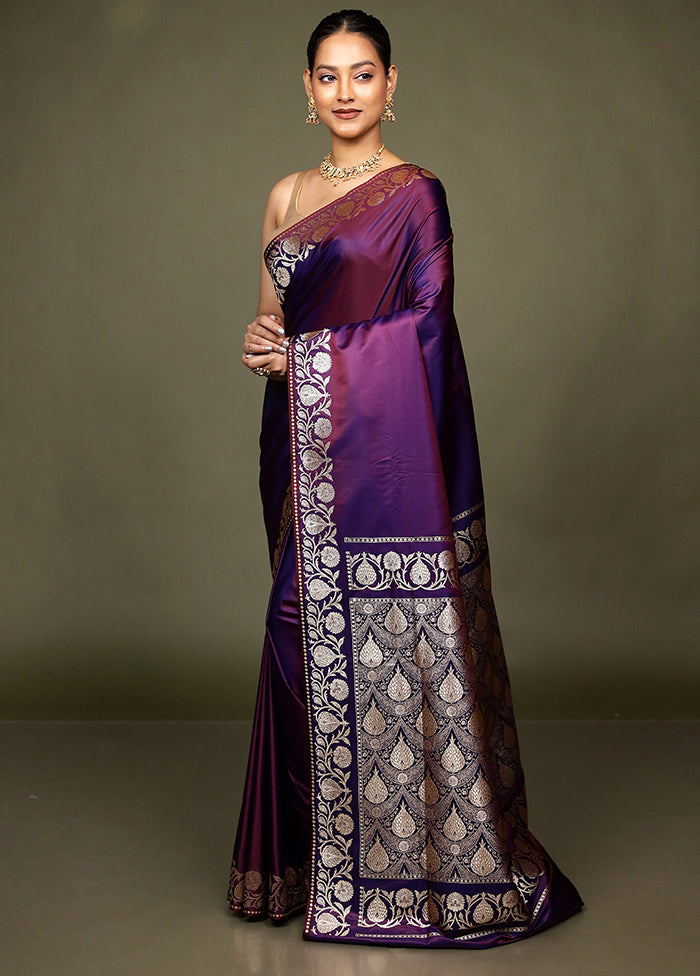 Purple Banarasi Silk Saree With Blouse Piece