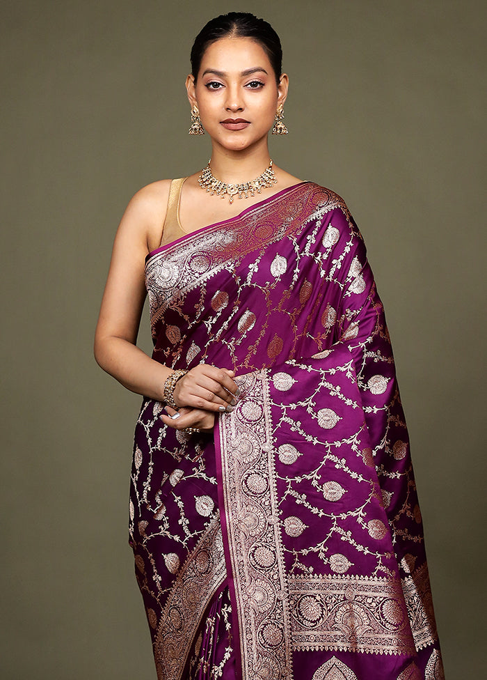 Purple Banarasi Silk Saree With Blouse Piece