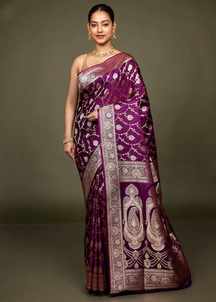 Purple Banarasi Silk Saree With Blouse Piece