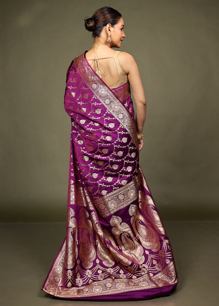 Purple Banarasi Silk Saree With Blouse Piece