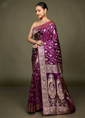 Purple Banarasi Silk Saree With Blouse Piece