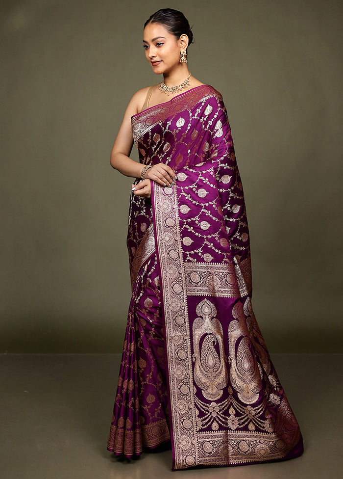 Purple Banarasi Silk Saree With Blouse Piece