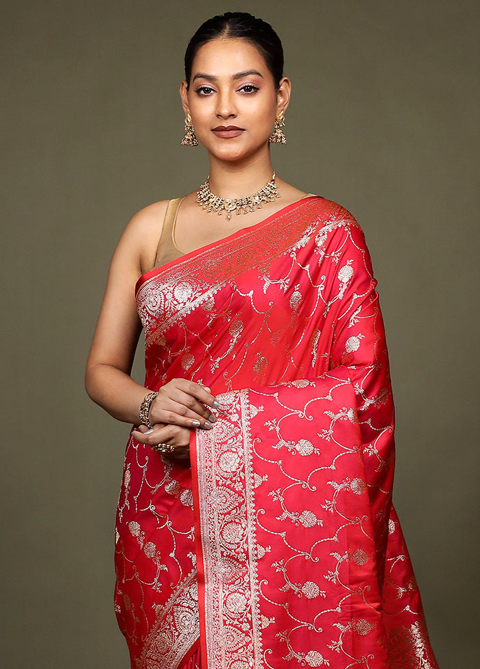 Pink Banarasi Silk Saree With Blouse Piece