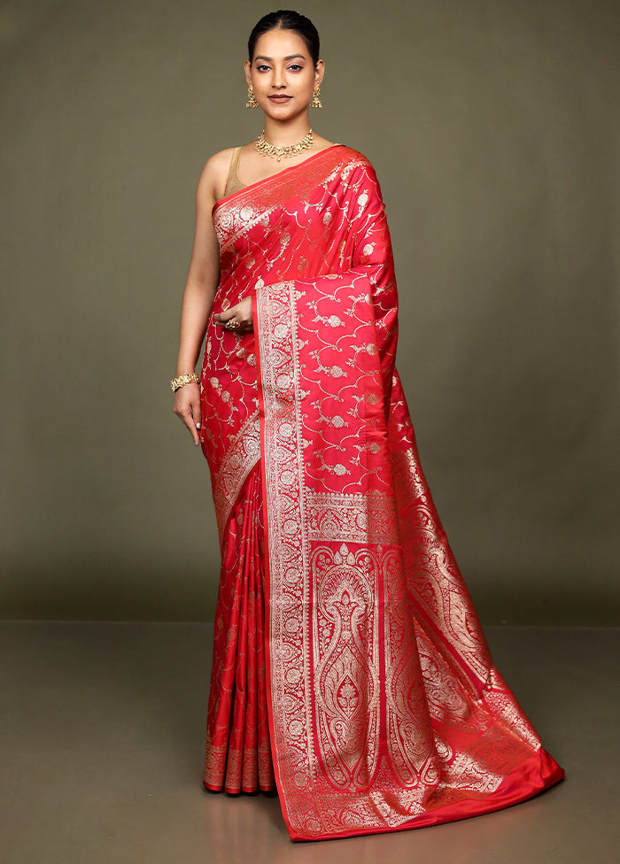 Pink Banarasi Silk Saree With Blouse Piece