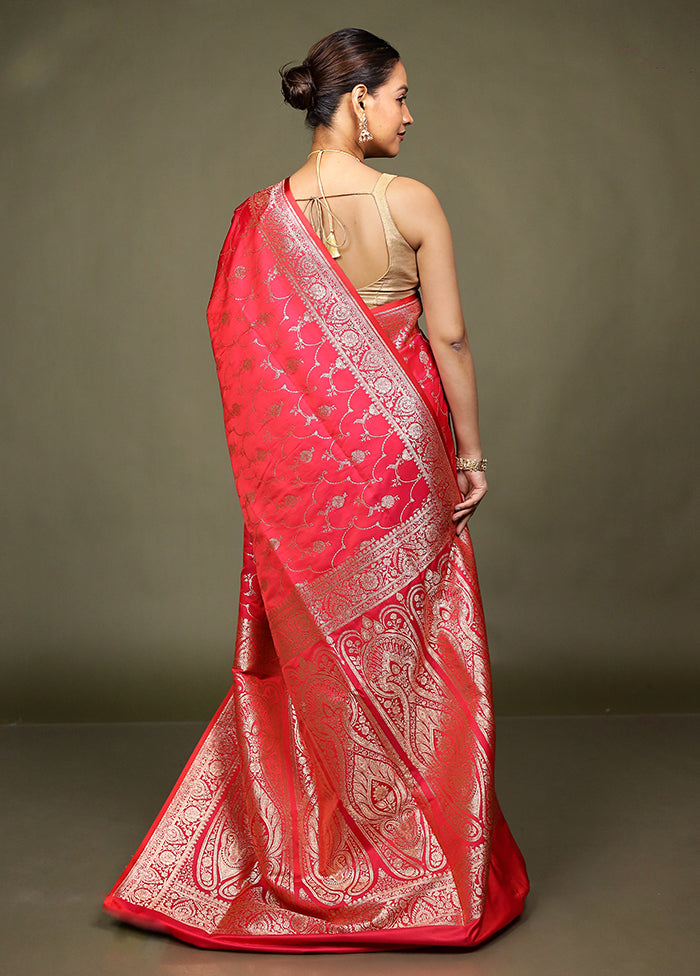 Pink Banarasi Silk Saree With Blouse Piece