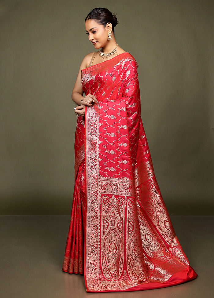 Pink Banarasi Silk Saree With Blouse Piece
