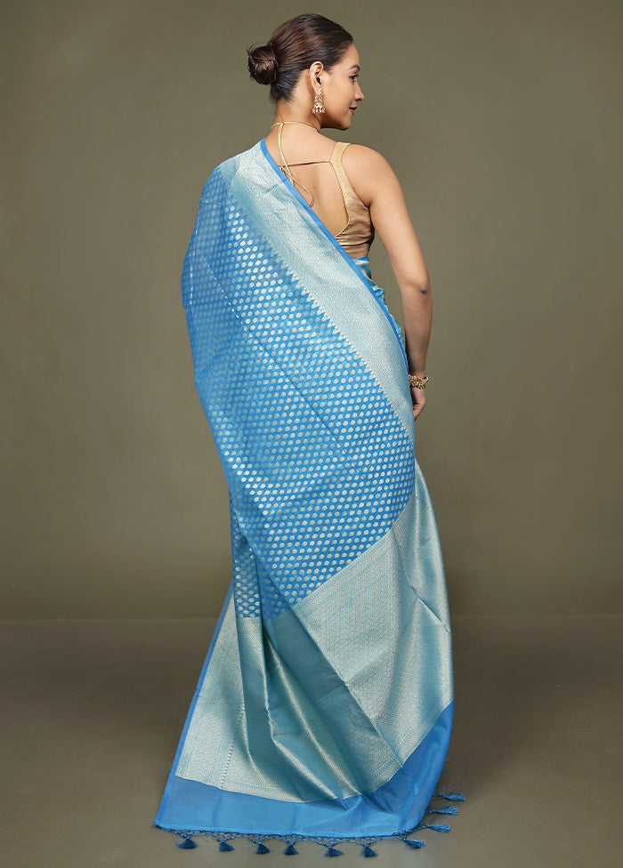 Blue Kora Silk Saree With Blouse Piece
