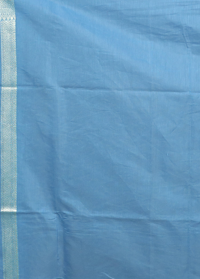 Blue Kora Silk Saree With Blouse Piece