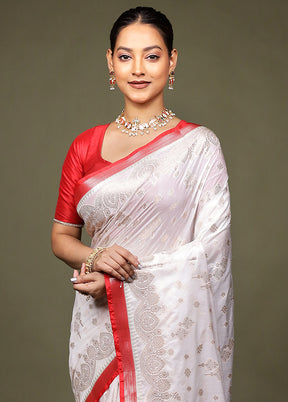 White Dupion Silk Saree With Blouse Piece