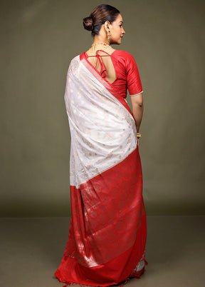 White Dupion Silk Saree With Blouse Piece