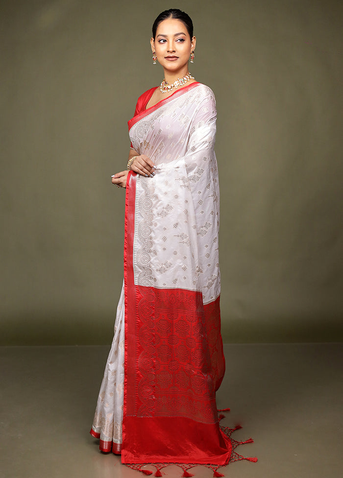 White Dupion Silk Saree With Blouse Piece