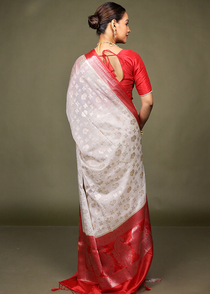 White Dupion Silk Saree With Blouse Piece