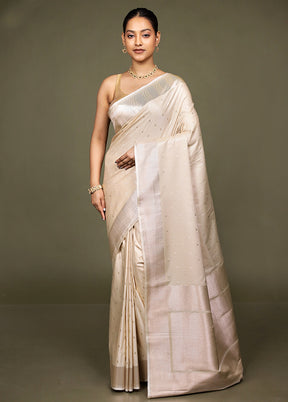 White Katan Silk Saree With Blouse Piece