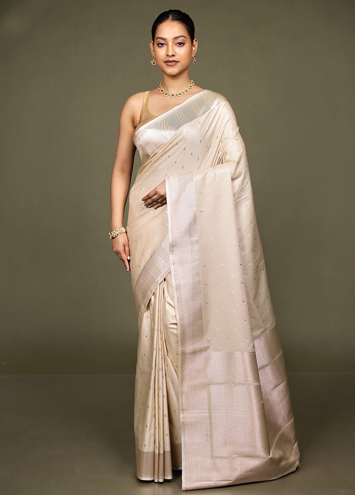 White Katan Silk Saree With Blouse Piece