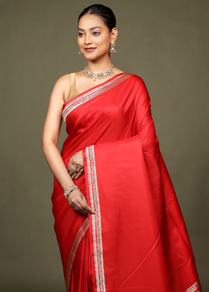 Red Katan Silk Saree With Blouse Piece