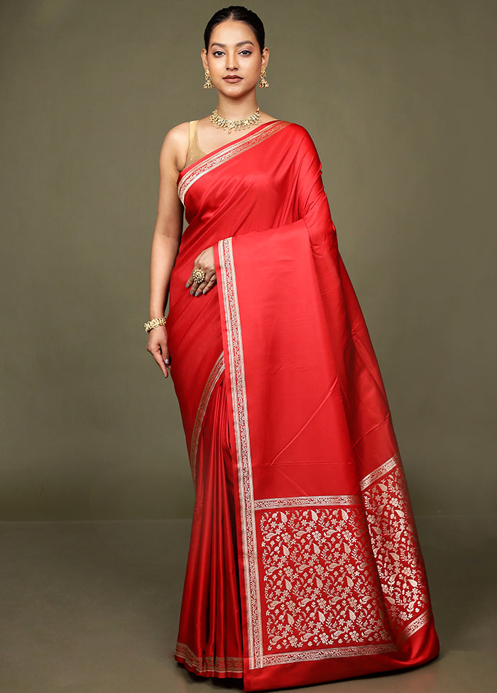 Red Katan Silk Saree With Blouse Piece