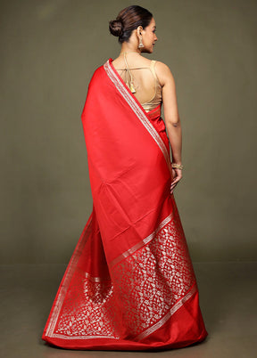 Red Katan Silk Saree With Blouse Piece