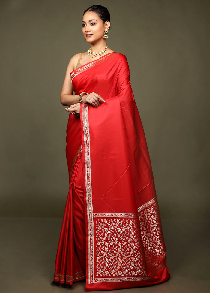 Red Katan Silk Saree With Blouse Piece