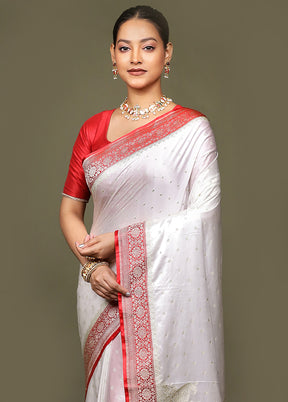 White Katan Silk Saree With Blouse Piece