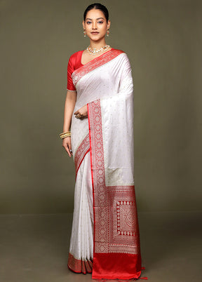 White Katan Silk Saree With Blouse Piece